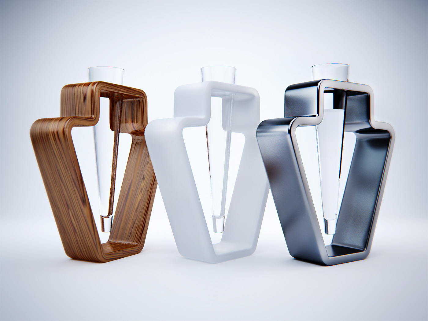Концепция дизайнерской вазы в разных материалах